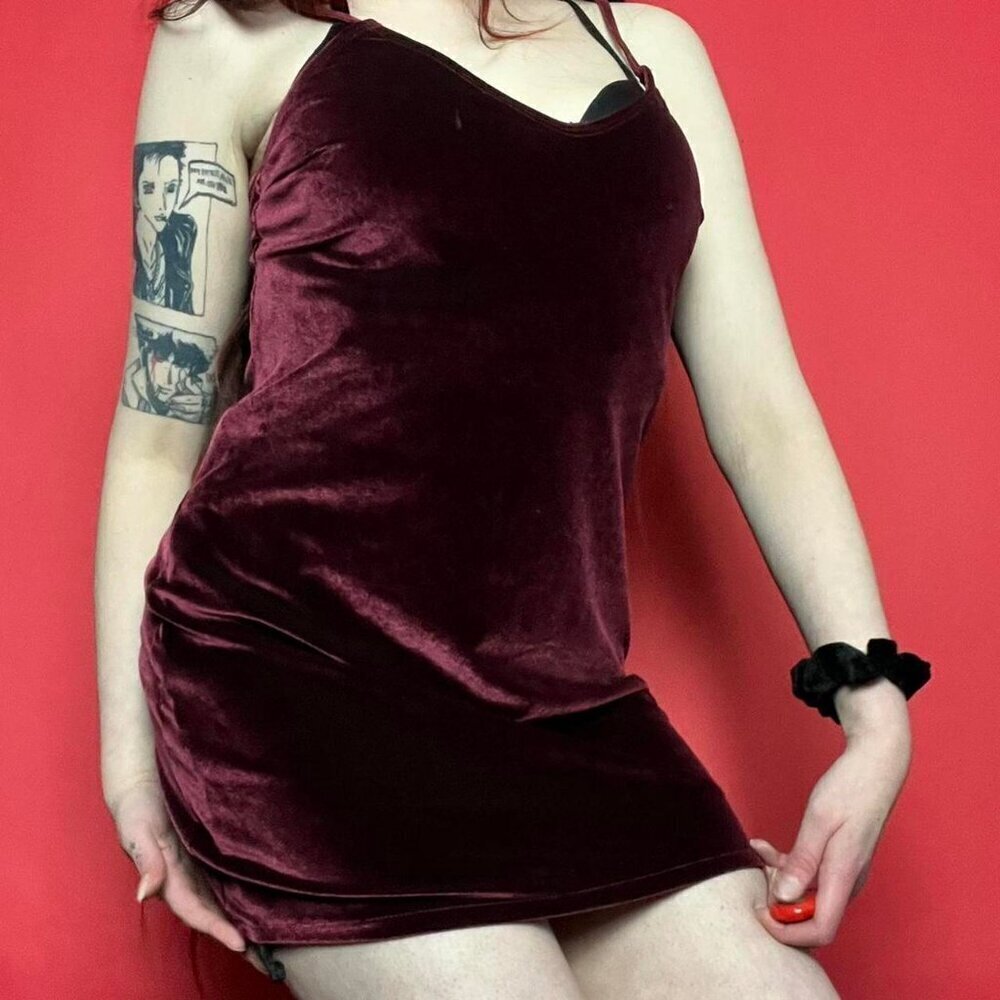 Hollister /Blood red burgundy y2k velvet mini dress❤️❤️​​​​​​